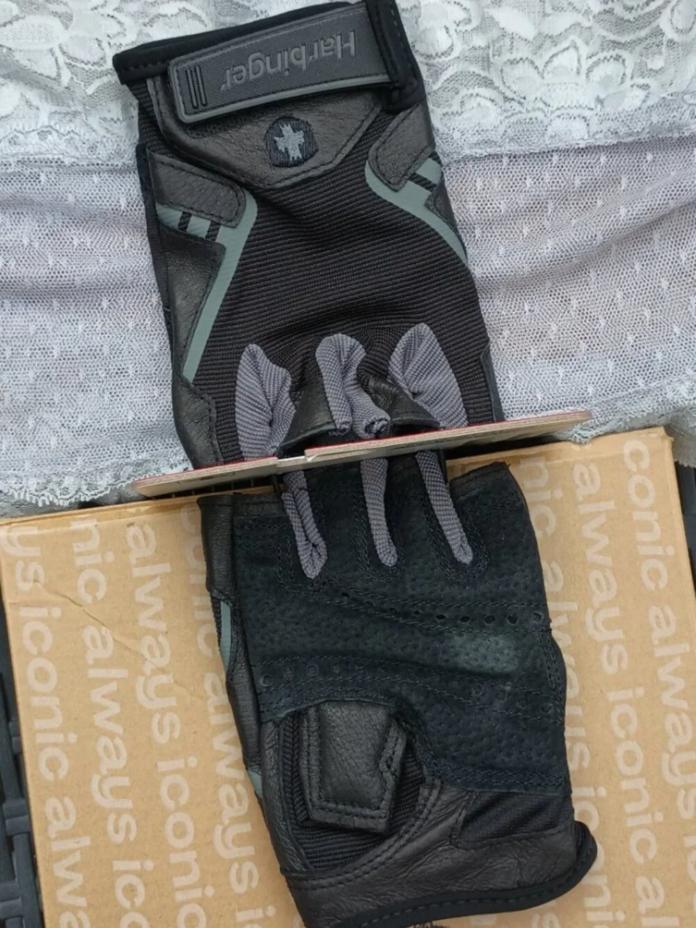 Harbinger Pro Strength Lifting Gloves (real leather palm), L, black/gray, New